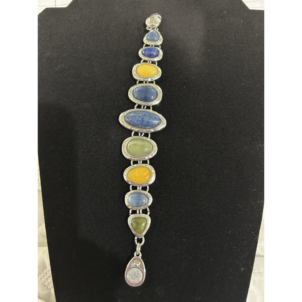 Chicos Silver Bracelet Gemstones Gold Blue Green Magnetic Claps